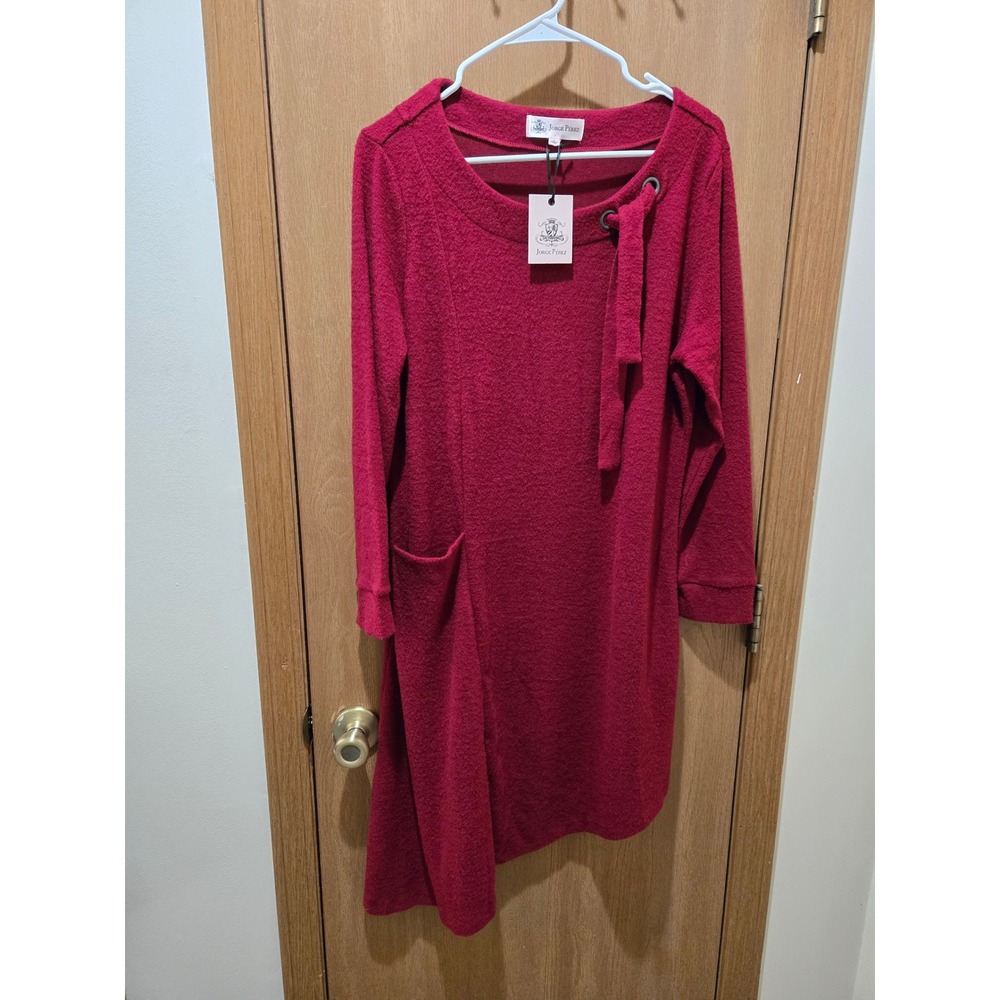Jorge Perez Sweater Dress Womens L Red NWT Asymmetrical Boucle Knit JP3416-D